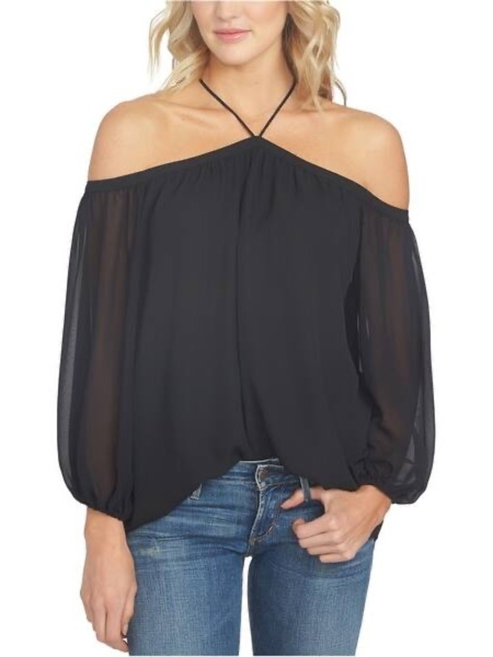 1 STATE Black Off-Shoulder Halter Blouse. Women’s Small. Perfect condition!
